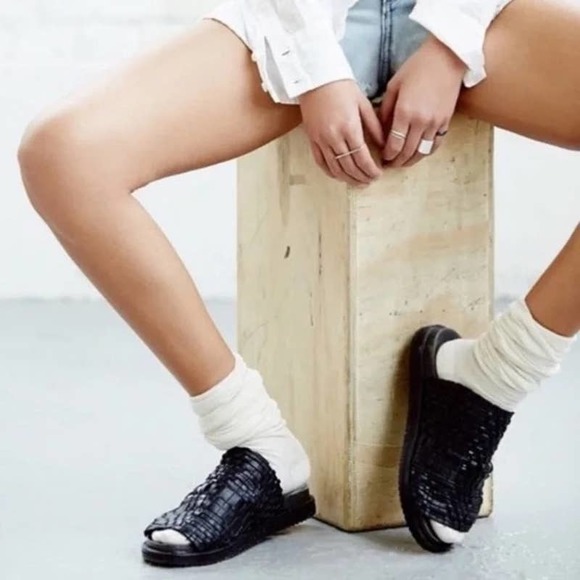 Free People Shoes - Free People 'IdleWild' Woven Genuine Leather Slide Footbed Sandal Size 8